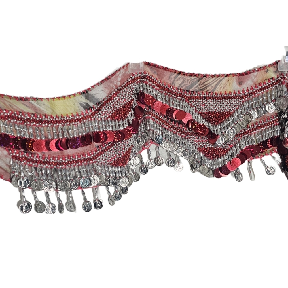 Bellydance hip scarf handmade coins beading paillettes